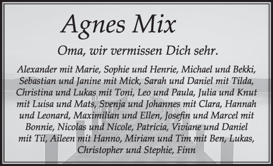 Traueranzeige von Agnes Mix von Die Glocke