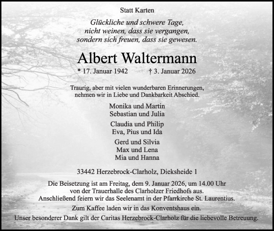 Traueranzeige von Albert Waltermann von Die Glocke