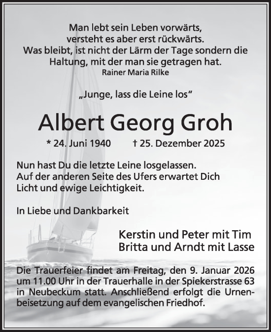 Traueranzeige von Albert Georg Groh von Die Glocke