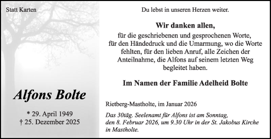 Traueranzeige von Alfons Bolte von Die Glocke