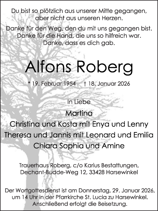Traueranzeige von Alfons Roberg von Die Glocke