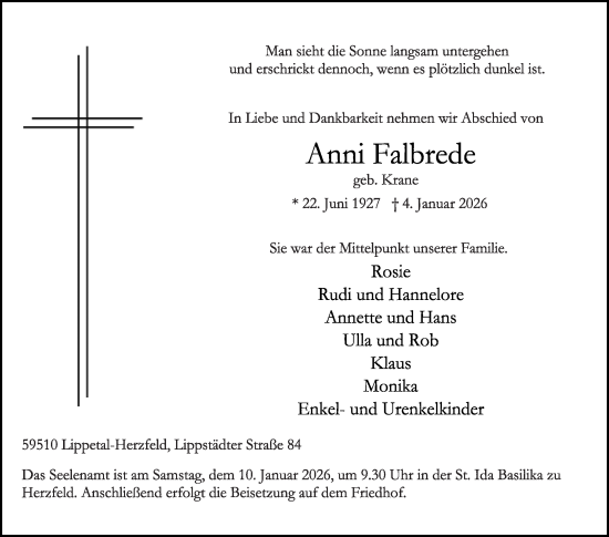 Traueranzeige von Anni Falbrede von Die Glocke