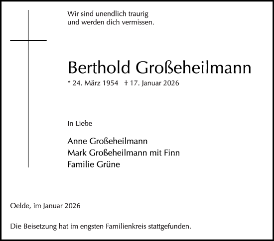 Traueranzeige von Berthold Großheilmann von Die Glocke