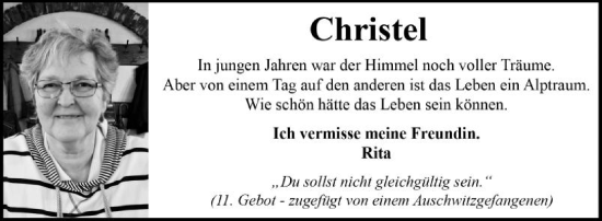 Traueranzeige von Christel Quante von Die Glocke