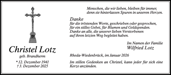 Traueranzeige von Christel Lotz von Die Glocke