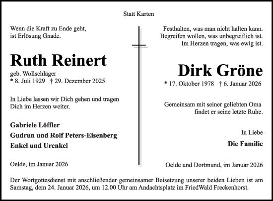 Traueranzeige von Dirk Gröne von Die Glocke