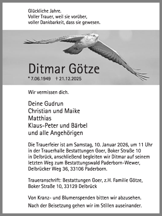 Traueranzeige von Ditmar Götze von Die Glocke