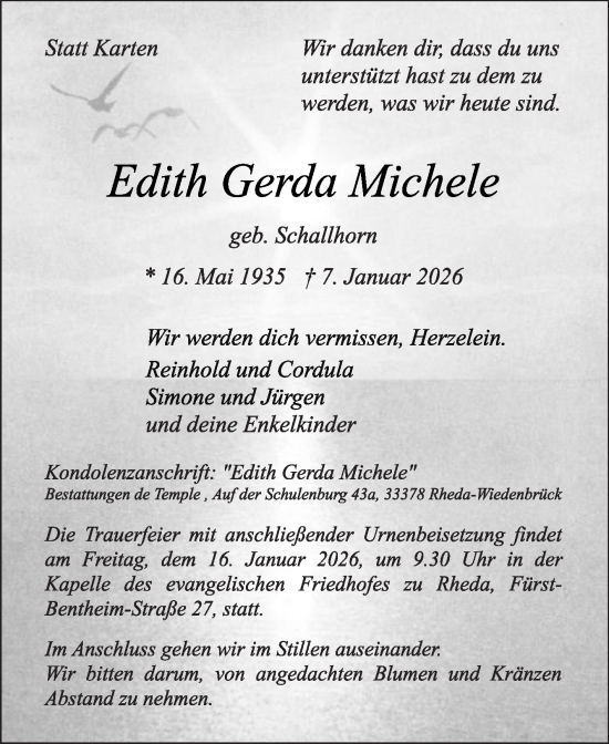 Traueranzeige von Edith Gerda Michele von Die Glocke