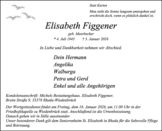 Traueranzeige von Elisabeth Figgener von Die Glocke