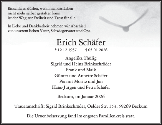 Traueranzeige von Erich Schäfer von Die Glocke