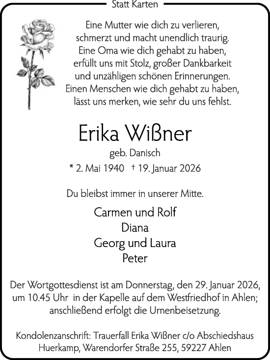 Traueranzeige von Erika Wißner von Die Glocke