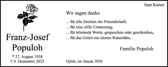 Traueranzeige von Franz-Josef Populoh von Die Glocke