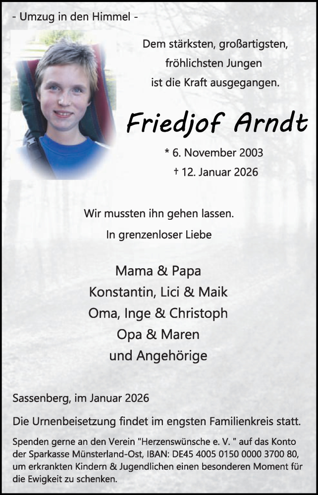  Traueranzeige für Friedjof Arndt vom 17.01.2026 aus Die Glocke
