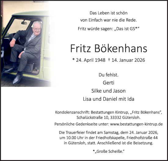 Traueranzeige von Fritz Bökenhans von Die Glocke