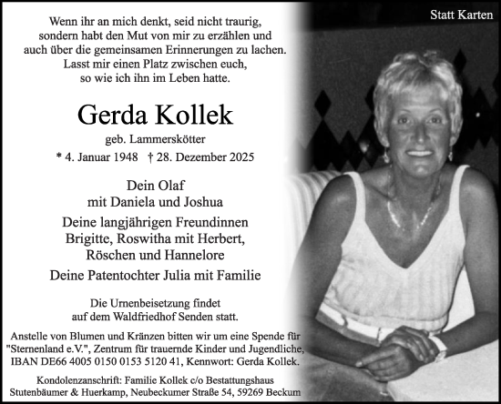 Traueranzeige von Gerda Kollek von Die Glocke