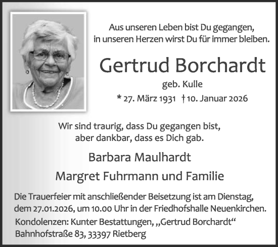 Traueranzeige von Gertrud Borchardt von Die Glocke