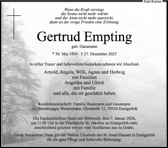 Traueranzeige von Gertrud Empting von Die Glocke