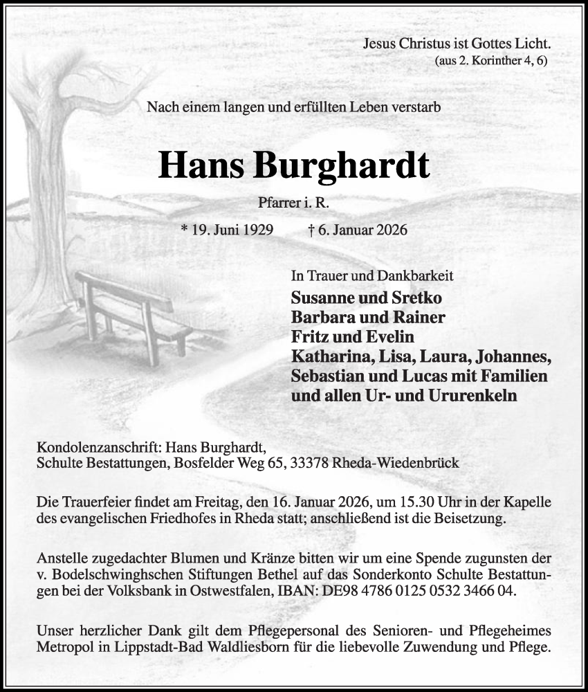  Traueranzeige für Hans Burghardt vom 10.01.2026 aus Die Glocke