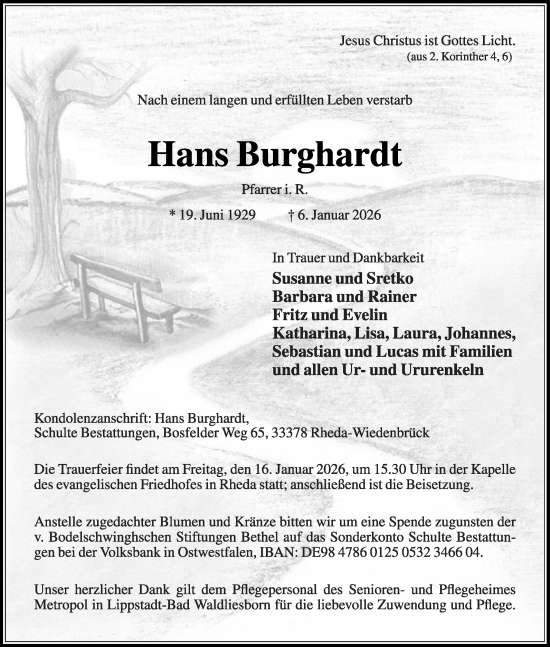 Traueranzeige von Hans Burghardt von Die Glocke