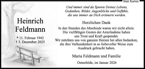 Traueranzeige von Heinrich Feldmann von Die Glocke