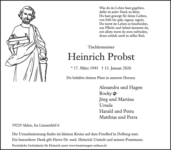 Traueranzeige von Heinrich Probst von Die Glocke