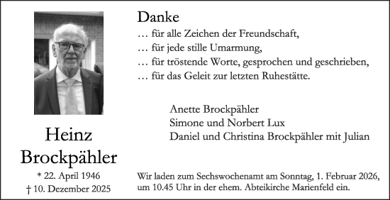 Traueranzeige von Heinz Brockpähler von Die Glocke