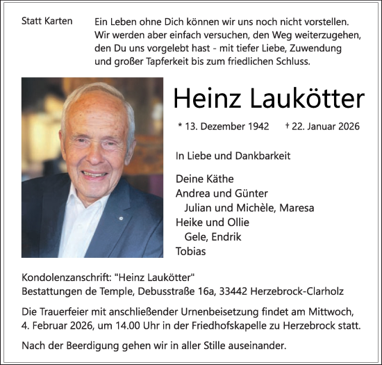 Traueranzeige von Heinz Laukötter von Die Glocke
