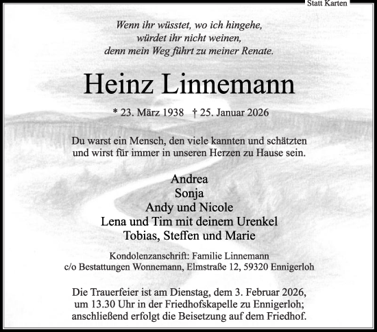 Traueranzeige von Heinz Linnemann von Die Glocke
