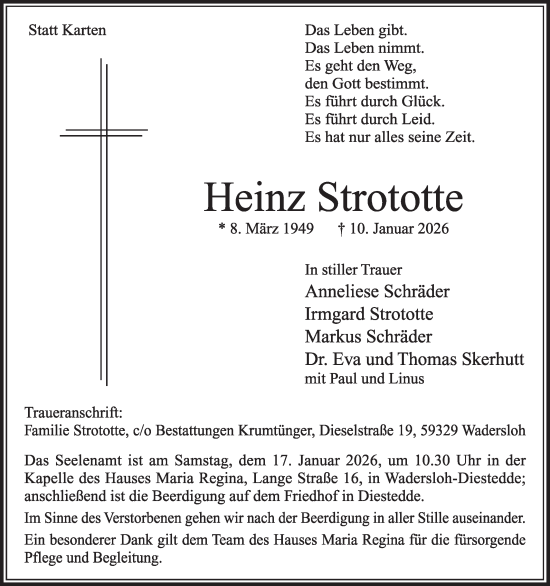 Traueranzeige von Heinz Strototte von Die Glocke