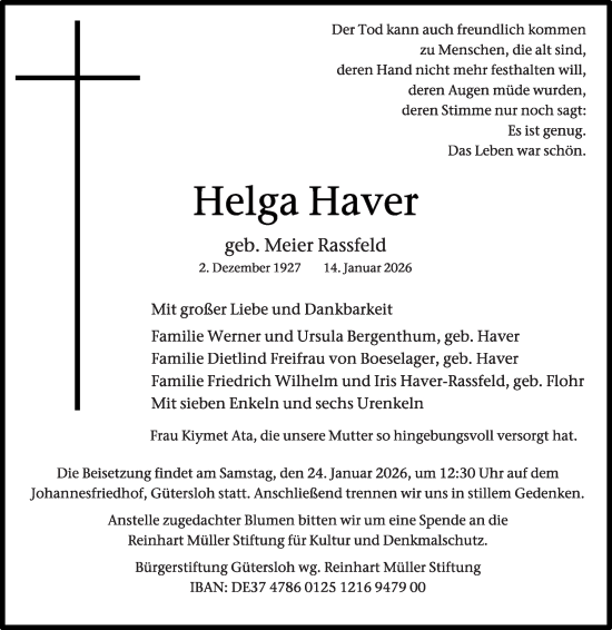 Traueranzeige von Helga Haver von Die Glocke