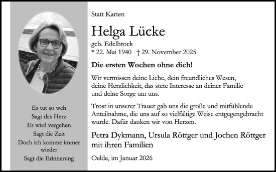Traueranzeige von Helga Lücke von Die Glocke