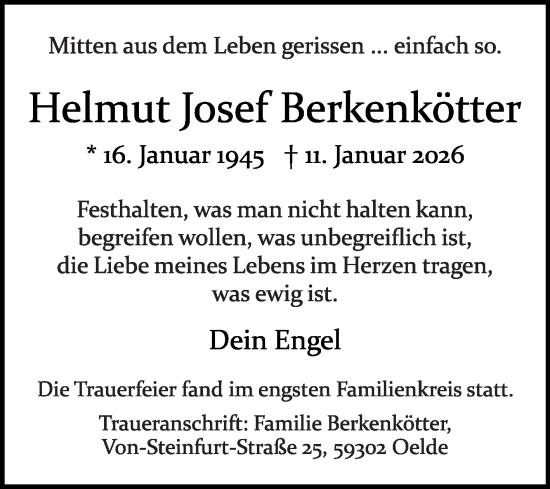 Traueranzeige von Helmut Josef Berkenkötter von Die Glocke