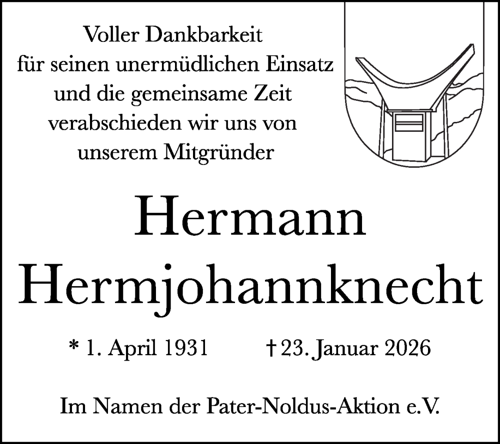  Traueranzeige für Hermann Hermjohannknecht vom 28.01.2026 aus Die Glocke
