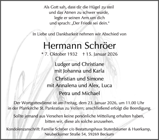 Traueranzeige von Hermann Schröer von Die Glocke