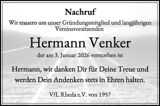 Traueranzeige von Hermann Venker von Die Glocke