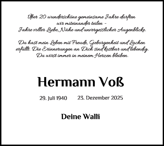 Traueranzeige von Hermann Voß von Die Glocke