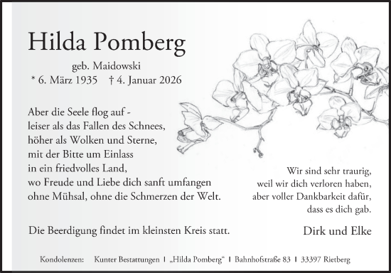 Traueranzeige von Hilda Pomberg von Die Glocke