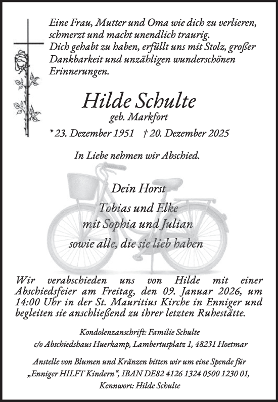 Traueranzeige von Hilde Schulte von Die Glocke