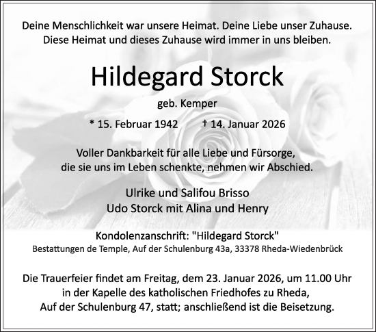 Traueranzeige von Hildegard Storck von Die Glocke