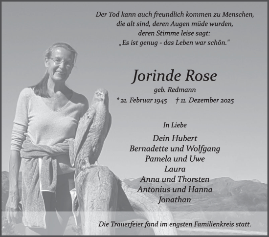 Traueranzeige von Jorinde Rose von Die Glocke