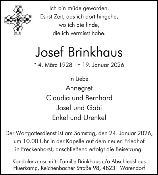 Traueranzeige von Josef Brinkhaus von Die Glocke