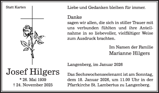 Traueranzeige von Josef Hilgers von Die Glocke