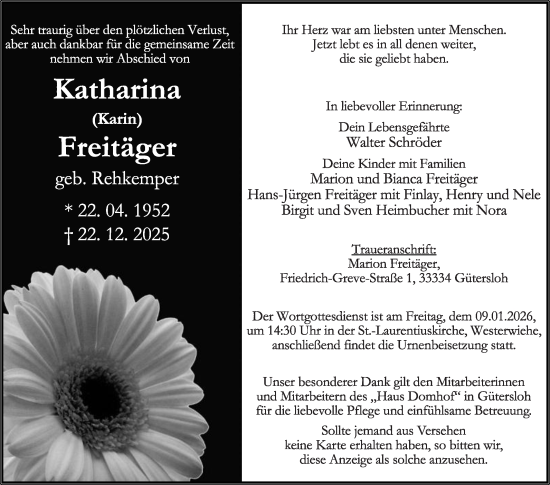 Traueranzeige von Katharina Freitäger von Die Glocke