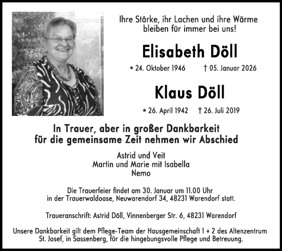 Traueranzeige von Klaus Döll von Die Glocke