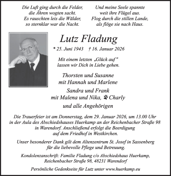 Traueranzeige von Lutz Fladung von Die Glocke