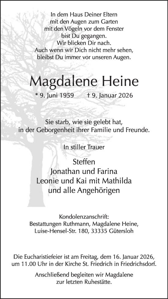 Traueranzeige von Magdalene Heine von Die Glocke