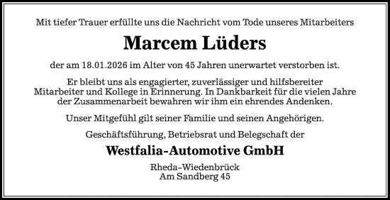 Traueranzeige von Marcem Lüders von Die Glocke