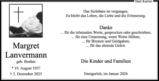 Traueranzeige von Margret Lanvermann von Die Glocke