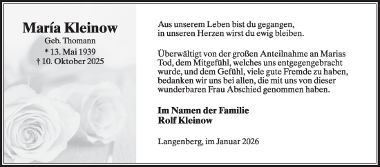 Traueranzeige von Maria Kleinow von Die Glocke