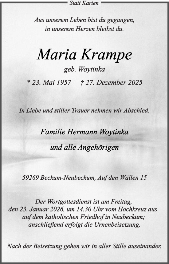 Traueranzeige von Maria Krampe von Die Glocke